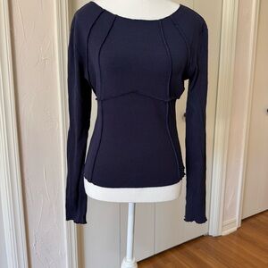 Commense Basic Piping Long Sleeve Top.  Medium.  Navy.